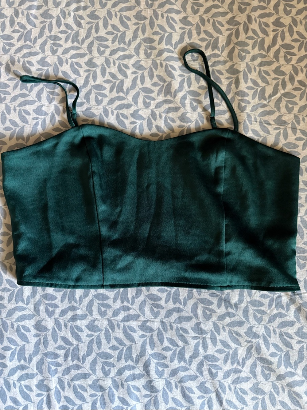 Express Dark Green Satin Spaghetti Strap Crop Top